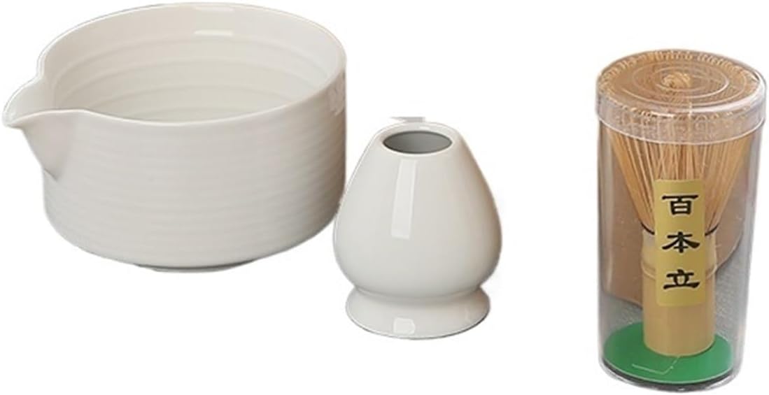 4Pcs Matcha Set Elegant Matcha Tea Set Ceramic Bowl Teaspoon Holder Powder Box Spoon Holder Tea Cloth Tea Sieve(WH)