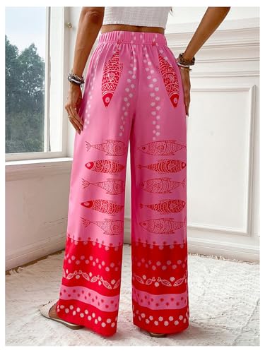 MakeMeChic Women's Floral Wide Leg Pants Beach Vacation High Waist Boho Palazzo Trousers3