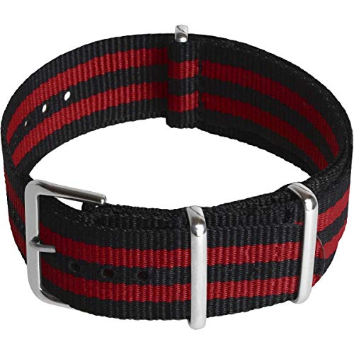 CampTeck U7078 - Bracelet (24|22|20|18mm) Watch Strap Bracelet de Montre de Nylon avec Boucle en Acier Inoxydable pour Montres avec Barrette Ressort - Rayures Noires et Rouges - 18mm