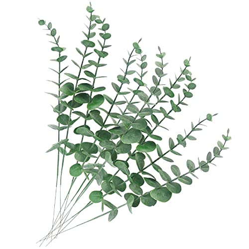 Image of Tinsow 26 Pcs Artificial Eucalyptus Stems Faux Eucalyptuses Real Touch Leaf Wedding Bouquet Centerpiece Filler Home Decor (Green, 26)