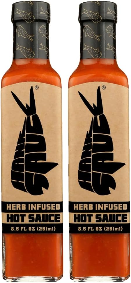 Hank Sauce Herb-Infused Hot Sauce - Versatile Hot Pepper Sauce with Fresh Basil, Garlic & Aged Peppers - Hot Garlic Sauce with Mild Heat & Original Flavor - Multipurpose Gourmet Sauce - 2 x 8 Ounces