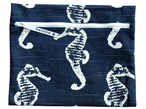 Wet Swimsuit Bag, Wet Bikini Bag, Water-Resistant Wet Bag with Waterproof, Eco-Friendly Lining to Organize Beach Tote, Pool Bag, Luggage - Soulmates in Deep Sea Navy, Size Medium