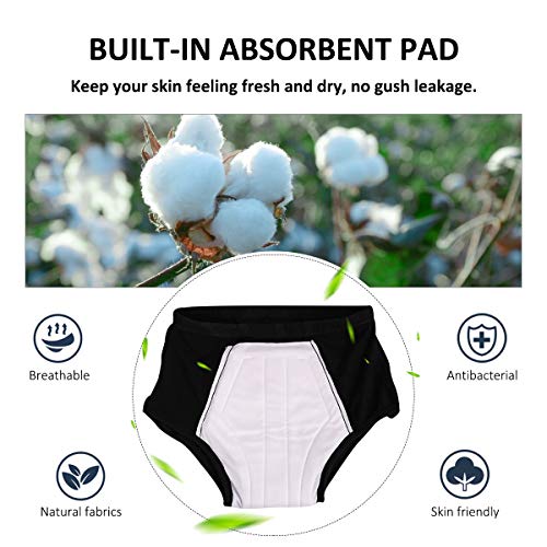 2-Pack Men’s Incontinence Underwear Cotton Regular Absorbency Reusable Washable Urinary Incontinence Briefs For Prostate Surgical, Elder #TOP2