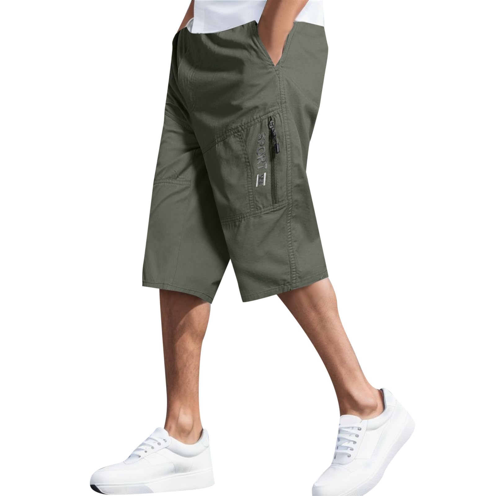 Men's Casual Shorts Flat Front Elastic Waist Lightweight Golf Work Shorts Loose Fit Casual Short with Zipper Pockets Green XXXXL