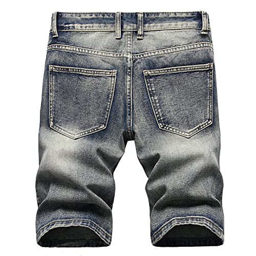 Men's Classic Fit Stylish Ripped Denim Short Distressed Straight Leg Jeans Shorts Casual Retro Jean Short-Pant With Hole (Dark Blue 2,32) #TOP1