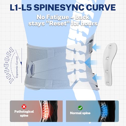 Fitomo Back Brace for Lower Back Pain Relief, 4-Way Stretch Knit Fabric, Reinforced Lumbar Support, Ventilated Mesh, 360° Spine Protection, Size L