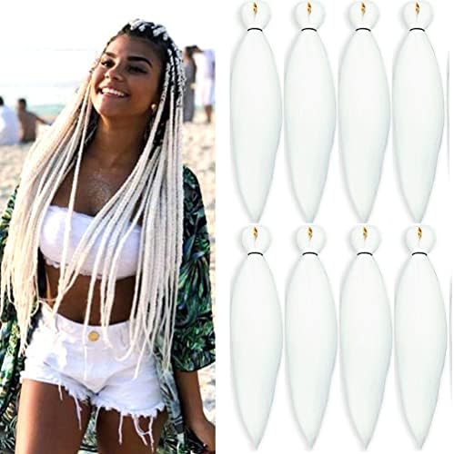 jiefeng 8 Bundles Pre stretched Braiding Hair Extensions for Women 20 Inches Yaki Texture Professional Crochet Twist Braids Hair Synthetic Hair for Braids (20 Inch, white)