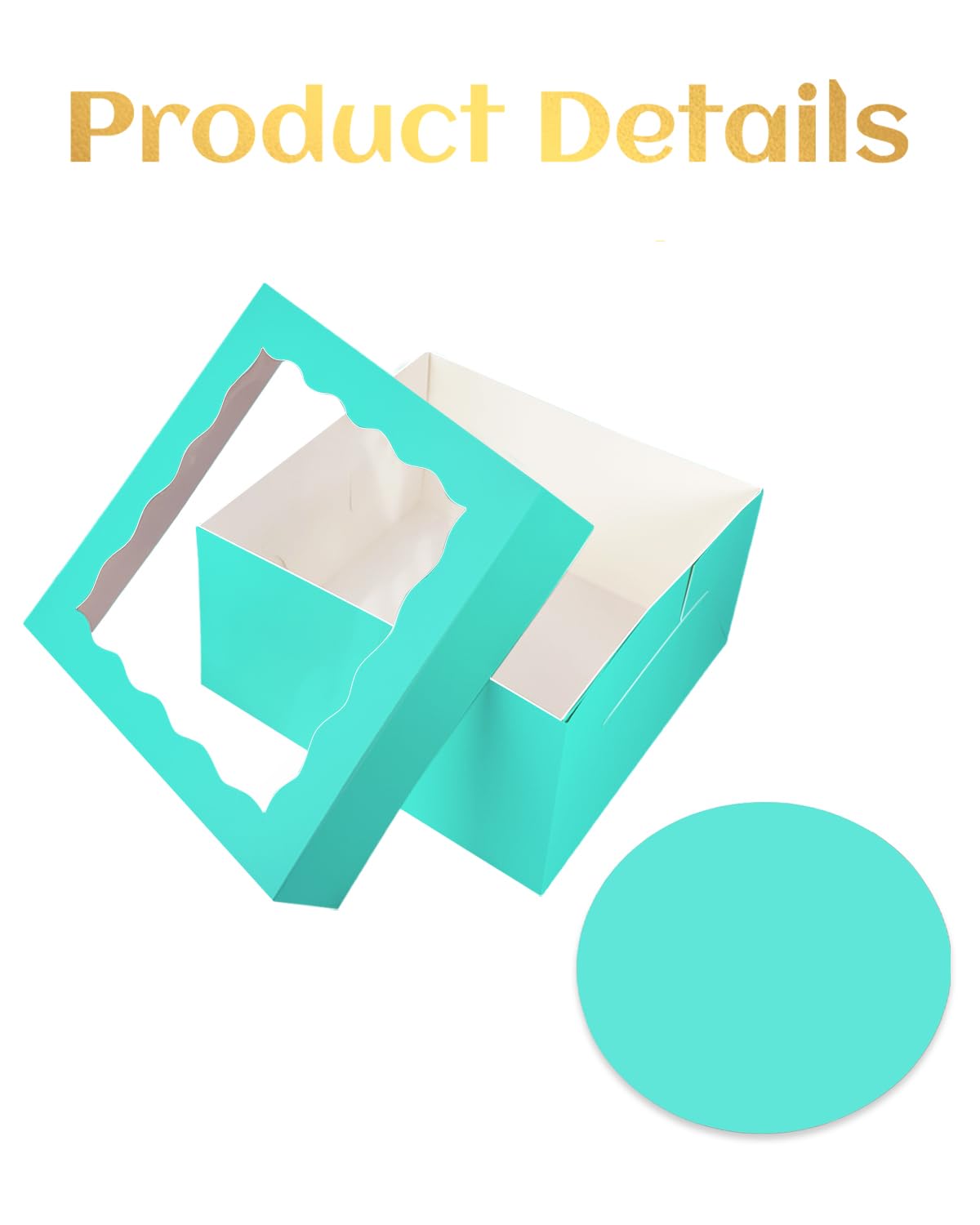 Gcardist 12x12x6 Inch Cake Box, 5 Sets Mint Blue Cake Box with Window & 5 Sets 12 Inch Mint Blue Cake Round Boards - Image 2