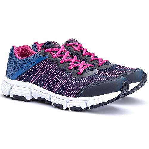 Tênis Feminino Esportivo com Cadarço Azul e Pink e Squeeze Cor:Azul;Tamanho:35;Gênero:Feminino