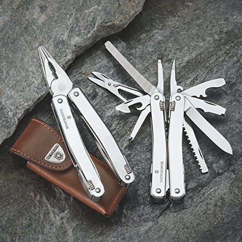Image of Victorinox Swiss Tool Spirit X Plus Ratchet Swiss Army Knife, 36 Function Swiss Made Multi-Tool with Needle-nose Pliers and Leather Pouch - Silver