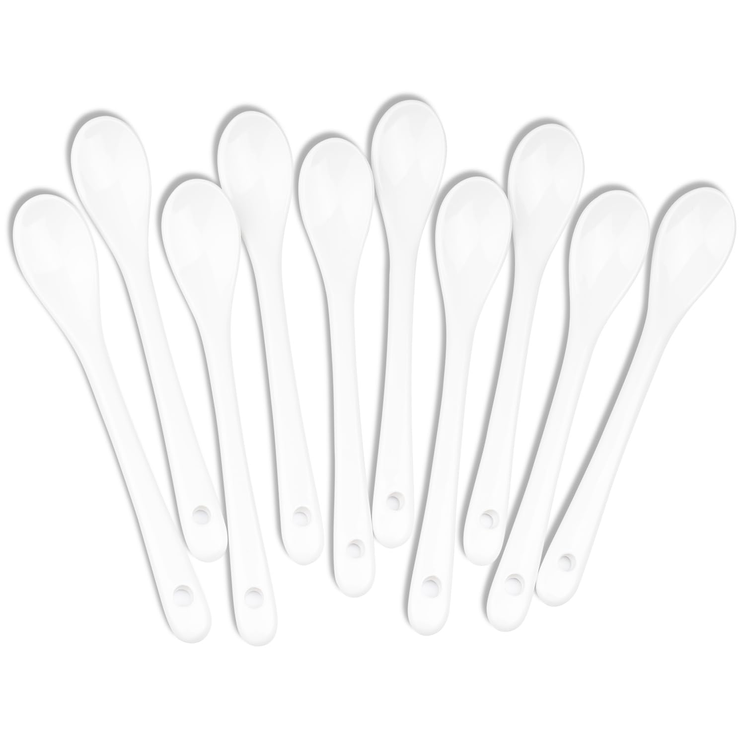 White Long Handle Porcelain Spoons Coffee, Tea, Yogurt and Ice-cream, Cutlery Fitting Ceramic Spoons 5.9 Inch Set of 10 (10, 5.9 inch)