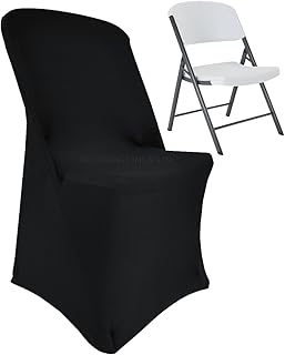 (2 PCS Lifetime Spandex Stretch Fitted Folding Chair Covers Wedding Party Decoration Chair Cover (Black)