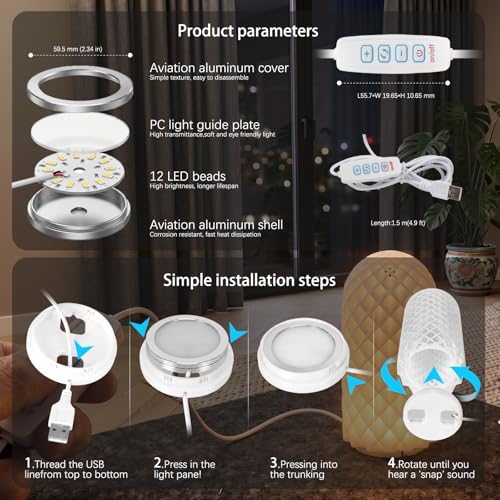 10PCS LED Lamp Kit 001 for Bambu Lab Light Kit MH001, 3 Color Temperature, Power Outage Color Storage, Dimming, 5V USB Puck Light Set DIY Hardware Spare Parts for Makerwold 3D Printed Lamp Projects by 3DZWMAN - Image 4