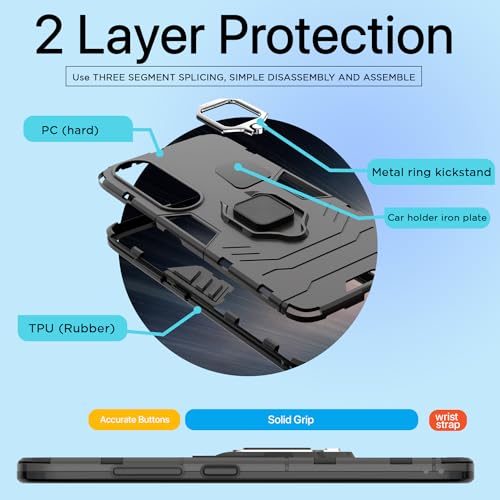 Image of Pikkme OnePlus Nord CE 4 5G Back Cover | D5 Tough Armor Bumper | 360 Protection Case | Ring Holder Stand Case for OnePlus Nord CE 4 5G (Black)