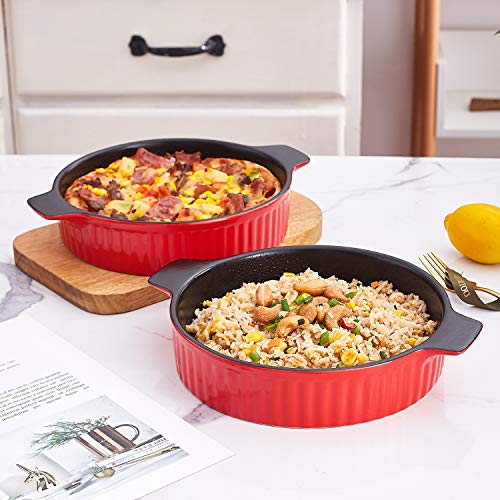 Bruntmor Ceramic Pie Pan For Baking - 8 Inch - Deep And Fluted Pie Dish For Old Fashion Apple Pie, Quiche, Pot Pies, Tart, Etc - Modern Style Porcelain Ceramic Pie Pan- Red #TOP2