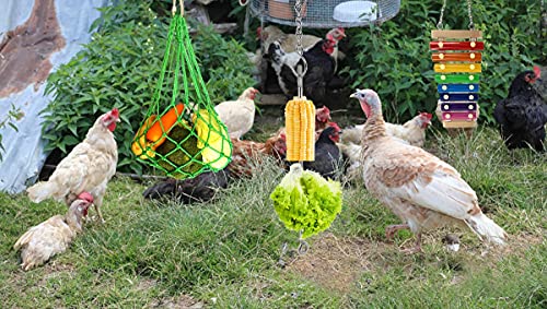 4Pcs Chicken Coop Toys-Chicken Xylophone Toy Chicken Veggies Fruit Skewers Lettuce String Bag Hanger Chicken Treats Holder For Hens Roosters Chicks #TOP1