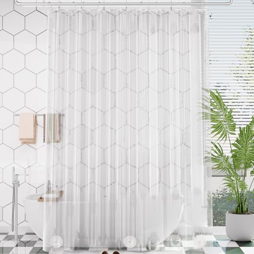 Image of AmazerBath Extra Long Shower Curtain Clear 108 Inches Long, Plastic Floor to Ceiling Shower Curtain Extra Tall, Heavy Duty PEVA with 3 Weighted Stones and 12 Grommet Holes, 72x108 Inches