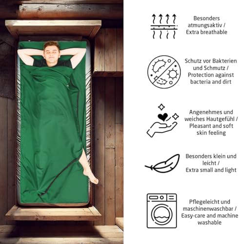 Miqio® 2in1 Hüttenschlafsack Ultra leicht mit Reißverschluss (Links oder rechts): Dünner Komfort Reiseschlafsack und XL Reisedecke in Einem… – Ansicht 2