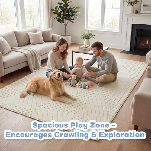 Image of Baby Play Mat for Floor 1.3 inch Thick Soft Floor Play Mats for Toddler Infant Kids Crawling, 79 inchx 118 inch Nursery Mat Bedroom Living Room Waterproof Easy Care Non-Slip (Ivory)