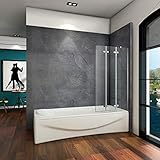 Mamparas de Bañera Biombo Plegable Cristal 6mm 3 veces plegable 100x140cm+Barra