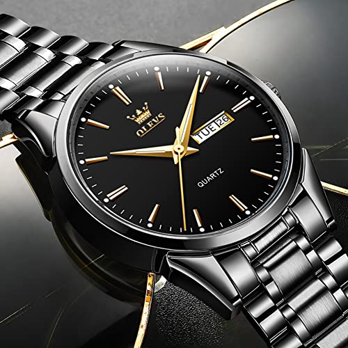 Image of OLEVS Mens Gold Watches Analog Quartz Business Dress Watch Day Date Stainless Steel Classic Luxury Luminous Waterproof Casual Male Wrist Watches