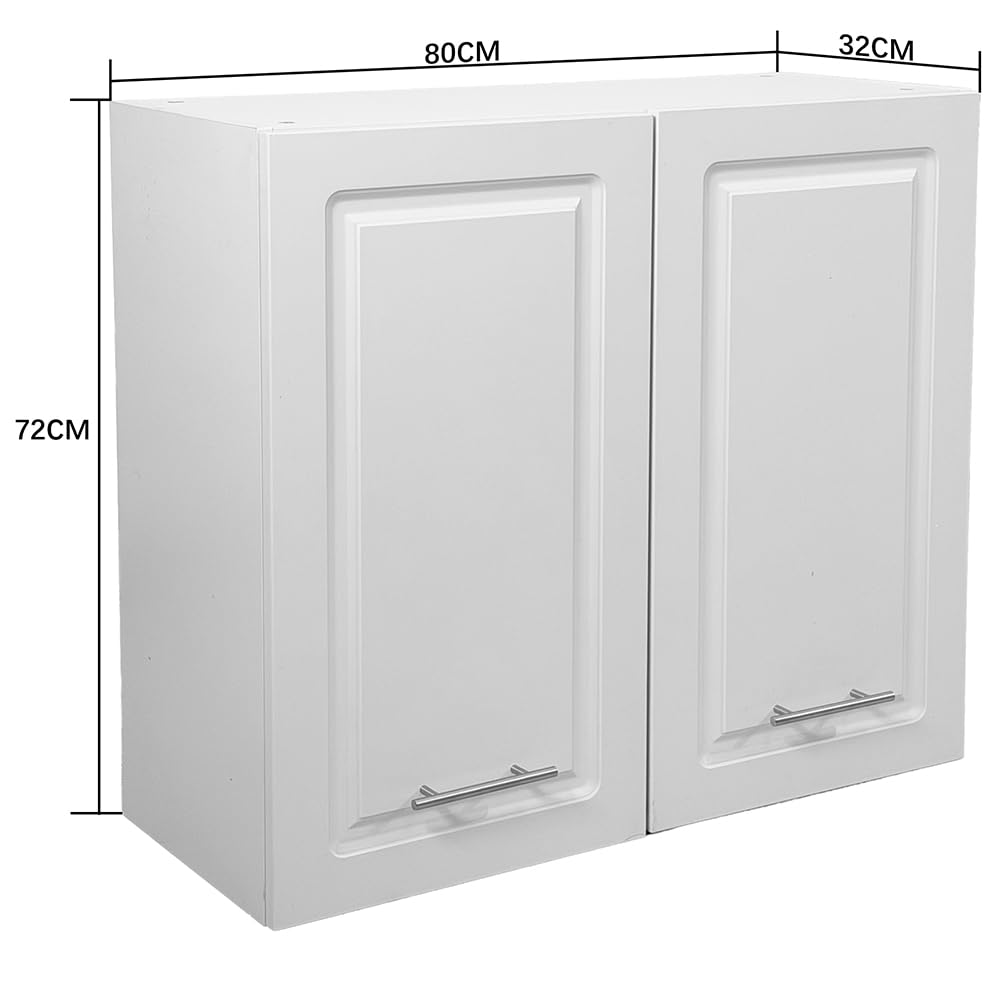 Shally Dogan Pensile da Cucina a Parete Design Boiserie, Armadio Sospeso in Legno con Doppia Anta, 1 Ripiano e 2 Scomparti, Armadietto a Muro Spazioso Resistente, 80 x 32 x 72H cm (Bianco)