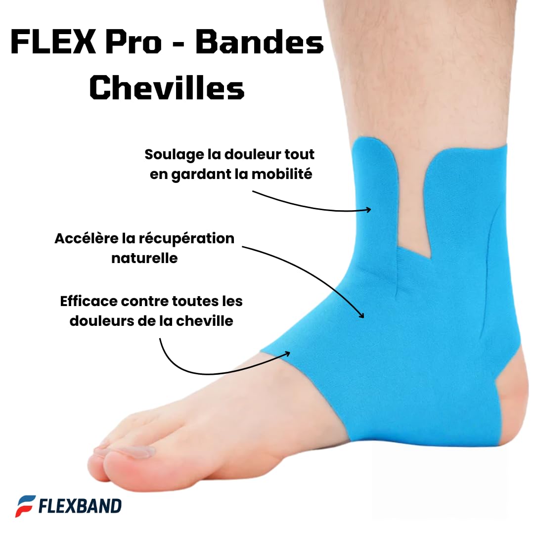 Flex Pro-Bandes pourchevilles，Bande kinésiologique imperméable, offrant Un Soutien élastique idéal, adaptée à Une Utilisation Sportive