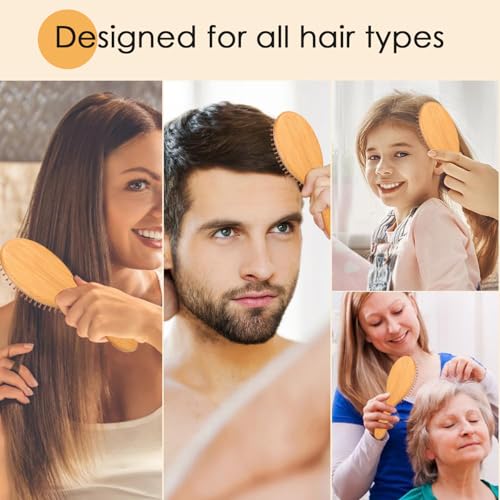 Image of Lyrovo Bamboo Hair Brush for Hair Growth, Natural Bamboo Bristles Detangling Wooden Paddle Hairbrush for Massaging Scalp