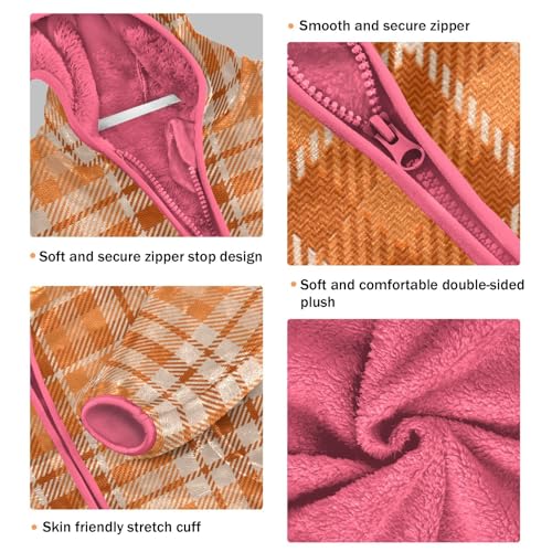 OTVEE Autumn Orange Plaid Kids Hoodie Jacket Fall Spring Full Zip Warm Outwear Coat3