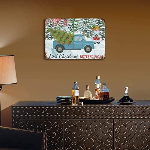 Santa Truck Tree Snowman Decorative Christmas Metal Signs Outdoor Signs And Decor First Christmas Retired 2022 Plaque Tin Sign For Cafe Bar Pub Beer Wall Decor 8"X12" #TOP5