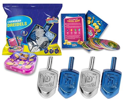 Izzy 'n' Dizzy Hanukkah Metallic Blue and Silver Dreidel (Pack of 10) - Medium