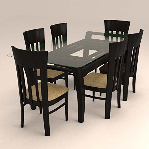 Hexagon Furnitures 6 Seater Dinning Set with Vertical Stripes and Glass Table Top. Amazon.in