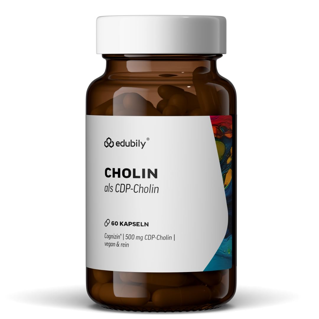 edubily® Cholin - 500mg CDP-Cholin von Cognizin® pro Kapsel - hohe Bioverfügbarkeit - Laborgeprüft - Im Braunglas (60 Kapseln)