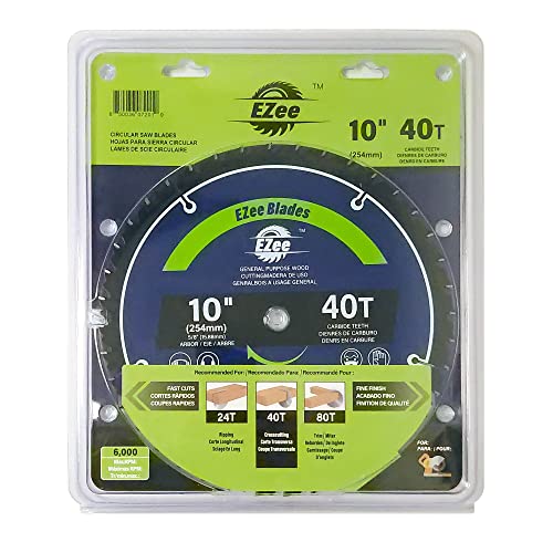 Ezee Circular Saw Blades 10 Inch 40 Tooth,Atb,Tct( Tungsten Carbide Tips) Miter Saw Blade For Various Wood Cutting, Woodworking,Thin Kerf, 10" Table Saw Blades, Replacement Blade For Miter Saw/Table Saw,Cs10-40Tf(1Pack) #TOP7