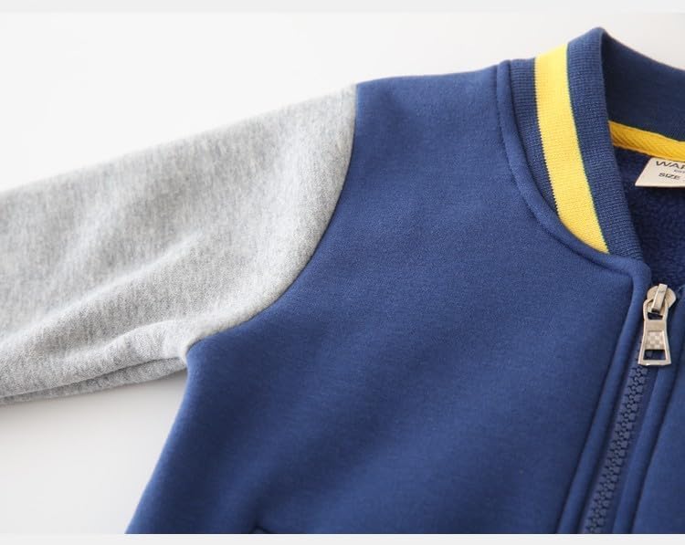 Toddler Kids Boys Girls Casual Warm Thicky Printed Zip Up Baseball Jacket Fall Block Color Pockets Sweatshirt Coat Top3