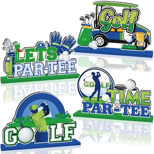 4Pcs Masters Golf Party Decorations Golf Birthday Decorations Set Of 4 Wooden Golf Centerpieces For Table Decor, Masters Birthday Baby Shower Sport Themed Birthday Decor Table Party Supplies