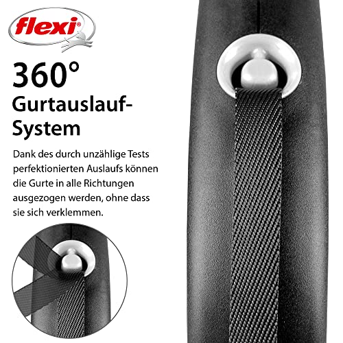 flexi® Black Design L Gurt 5 m schwarz/Silber, Roll-Leine für Hunde bis 50 kg