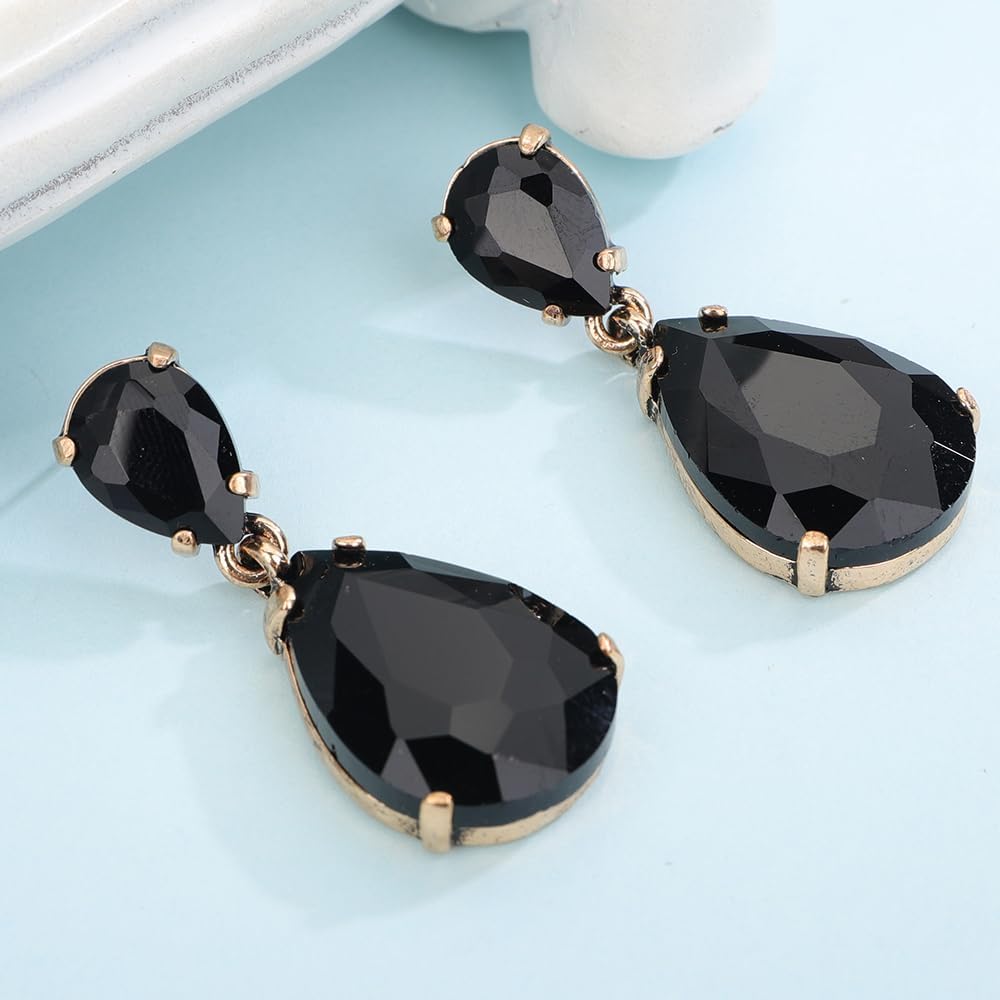 Boho Fashion Women Black Rhinestone Geometry Circle Tassels Earrings Statement Drop Dangle Earrings Gothic Halloween Party Prom Sexy Punk Earrings for Women (Black) - Image 5