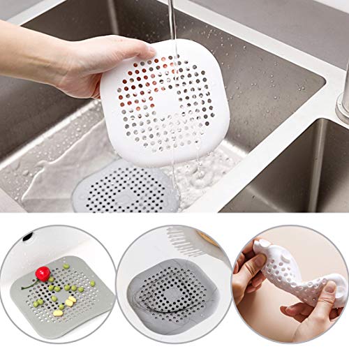 Drain Hair Catcher Shower Trap Square Silicone Drain Cover Suction Sink Water Cover for Bathroom Bathtub Kitchen Filter Flat Strainer with Suction Cups - Thumbnail 2
