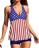 Tempt Me Women American Flag Two Piece Swimsuit Tankini Tops with Shorts Tummy Control Racerback...