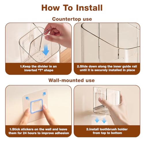 Image of HASTHIP Toothbrush Holders for Bathroom, 3 Slots Wall Mounted Toothbrush Holder with Divide, Quick Dry Tooth Brush Holder with Drip Tray, Detachable Insert Panels for Bathroom