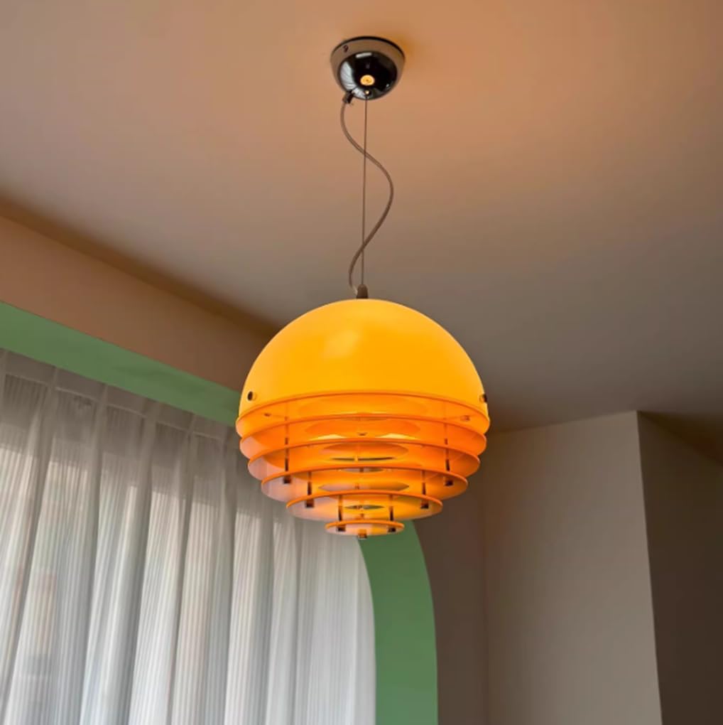 Design Coucher de Soleil Lampe Suspendue E27 Acrylique & Verre 30x30cm Blanc & Orange Lustre Salle à Manger Chambre Salon Café