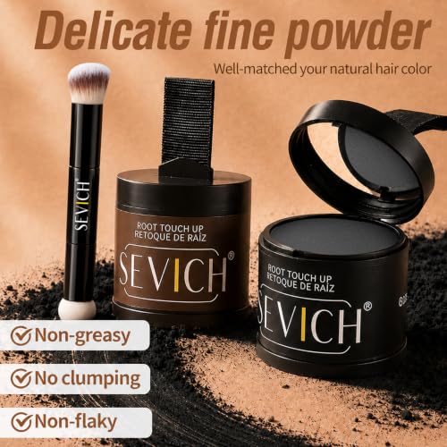 Image of Sevich Hairline Powder 10g 2-Pack with Brush, Instantly Conceals Hair Loss & Thinning, 48H Waterproof Root Touch Up Powder, Natural Hair Shadow Toppers for Women & Men, 2 Box = 5 Boxes,Black