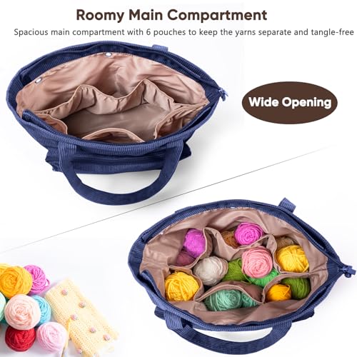 Image of MYBAGZING Large Yarn Tote Organizer - Corduroy Knitting Storage Holder for Yarn, Hooks & Accessories, Portable Craft Carryall for Crocheting Lovers, Mother's Day Gift