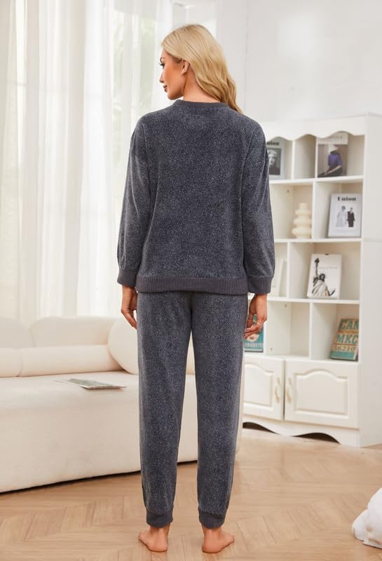 HEARTNICE Womens Pajamas Set Lightweight Fleece Outfit Soft Lounge Pjs Cozy Sleepwear with Jogger Set 2 Piece Long Pullover - Image 3