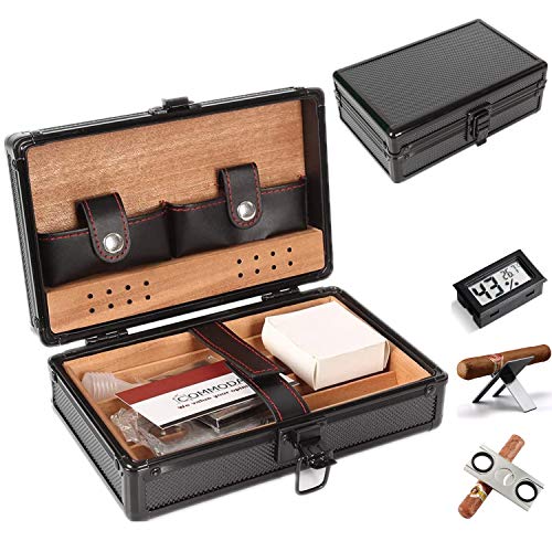 COMMODA Portable Waterproof Premium Plastic Hard Shell Cedar Cigar Travel Case Cedar Humidor Cutter Stand Set Wooden Box â€¦
