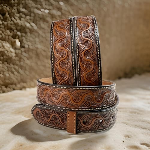 Western Leather Belt for Men Women Full Grain One Piece Leather Cowboy Belt Handmade Engraved Tooled 1.5” Wide3