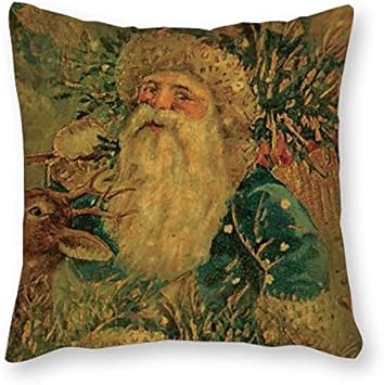 18x18 Inch Vintage Santa Claus and Reindeer Pillow Cover - Old Fashioned Santa, Antique Victorian Christmas Design - Farmhouse Living Room Decor, Sofa Cushion Case, Gift Idea - Custom
