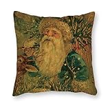 Vintage Santa Claus and Reindeer Throw Pillow Cover 18 x 18 Inch Old Fashioned Santa Antique Victori