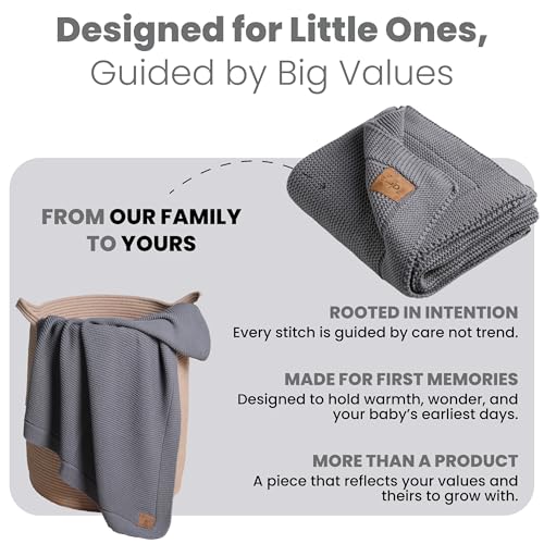 Image of 100% Organic Cotton GOTS Certified Baby Knitted Blanket with Gift Box - Soft Toddler, Crib, Stroller Blanket - Neutral Swaddle and Receiving Blanket for Newborns, 30 inchx40 inch, Dark Grey